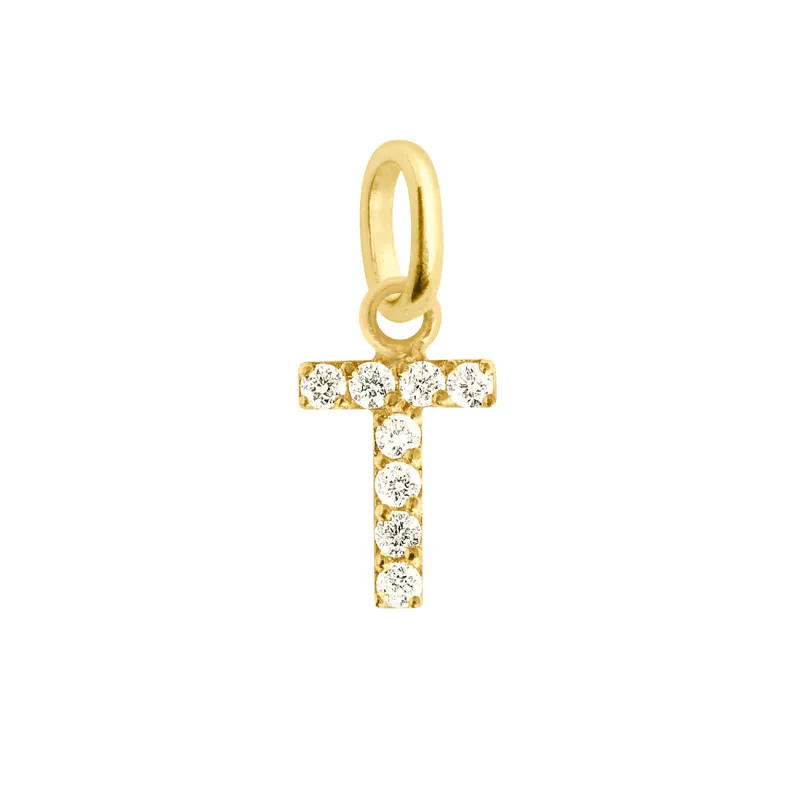 Lucky Letter T Diamond Pendant, Yellow Gold made by Gigi Clozeau