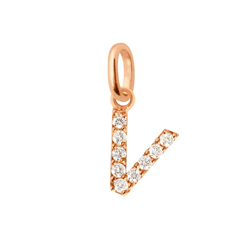 Lucky Letter V Diamond Pendant, Rose Gold made by Gigi Clozeau