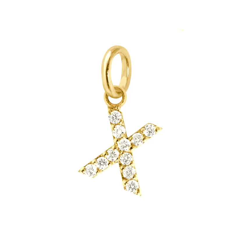 Lucky Letter X Diamond Pendant, Yellow Gold made by Gigi Clozeau