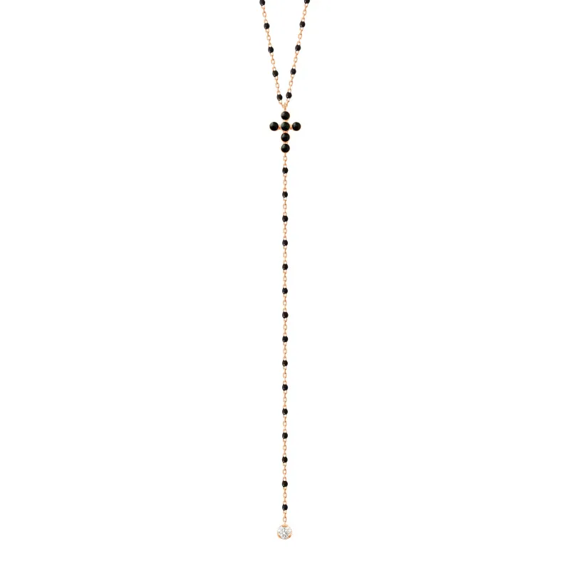 Pearled Cross Diamond Rosary, Black, Rose Gold made by Gigi Clozeau