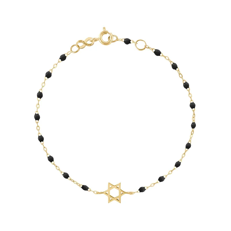 Star of David Bracelet, Black, Yellow Gold, 6.7" made by Gigi Clozeau