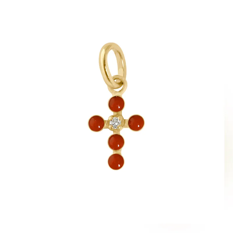 Pearled Cross Diamond Pendant, Ruby, Yellow Gold made by Gigi Clozeau