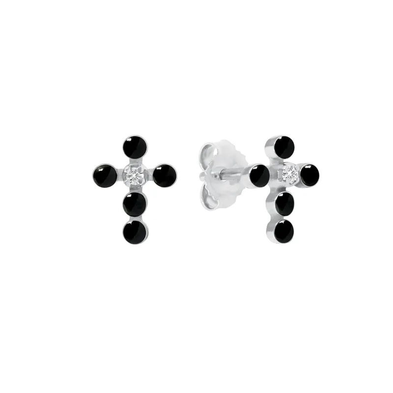 Pearled Cross Diamond Earrings, Black, White Gold made by Gigi Clozeau