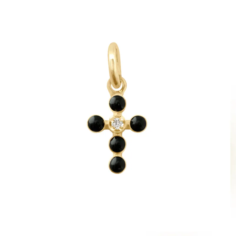 Pearled Cross Diamond Pendant, Black, Yellow Gold made by Gigi Clozeau