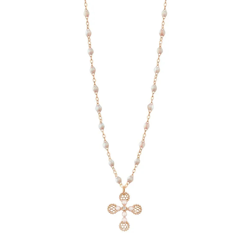 Lace Cross Diamond Necklace, Opal, Rose Gold, 16.5" made by Gigi Clozeau