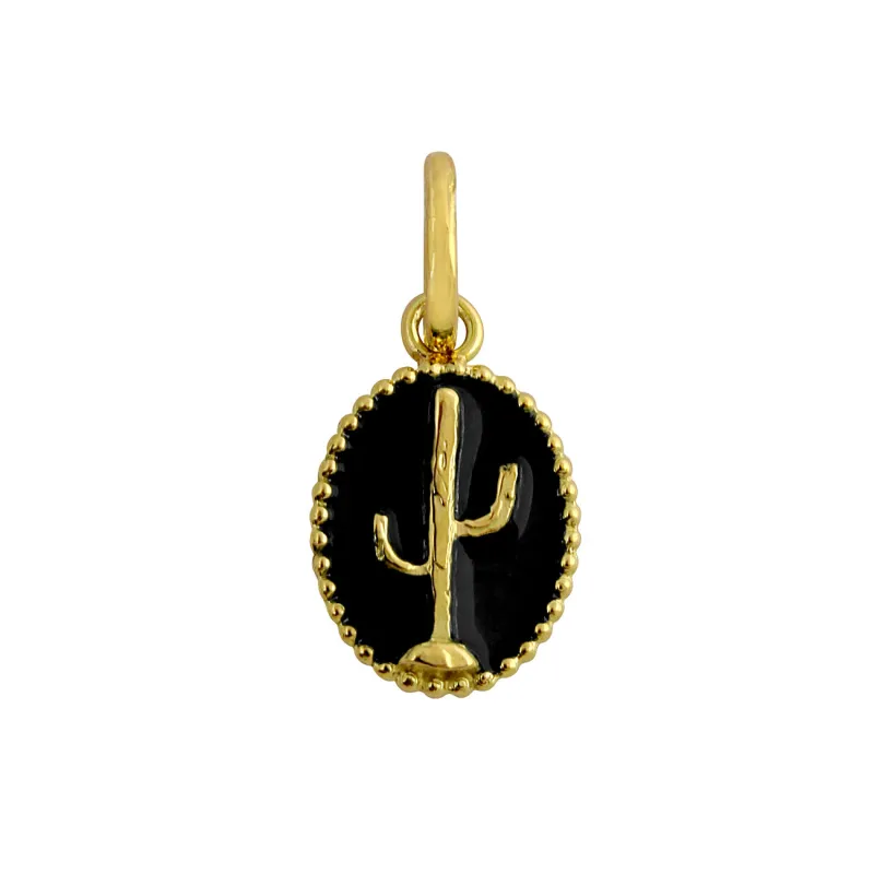 Cactus Black Resin pendant, Yellow Gold made by Gigi Clozeau