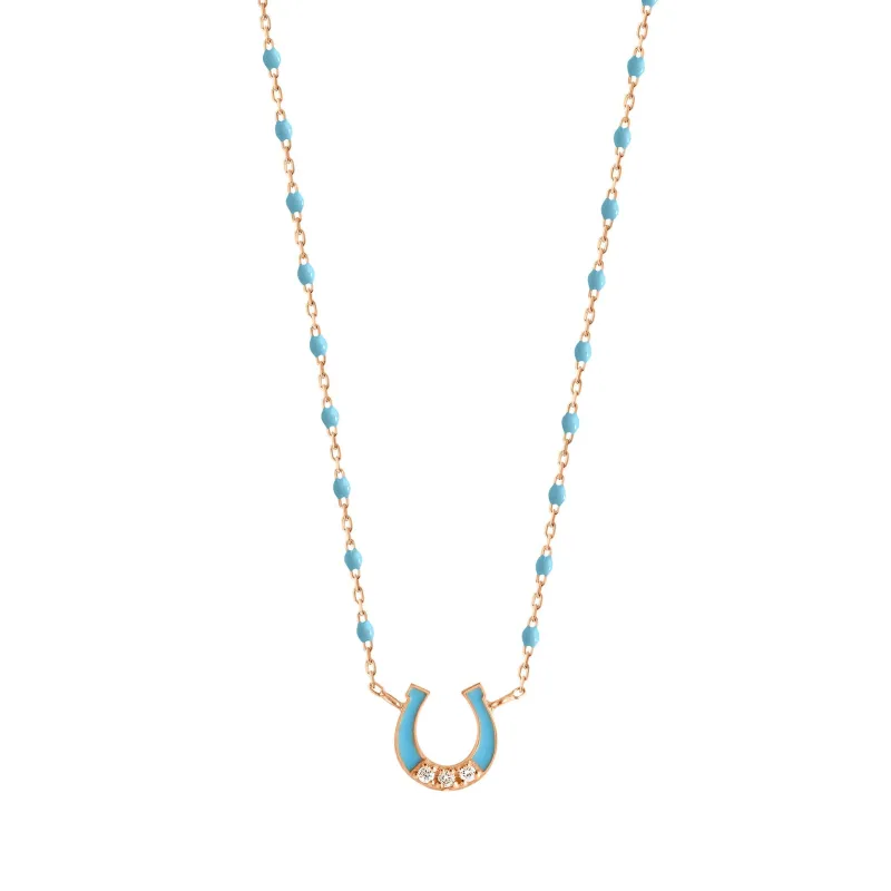 Mini Horseshoe Diamond Turquoise necklace, Rose Gold, 16.5" made by Gigi Clozeau