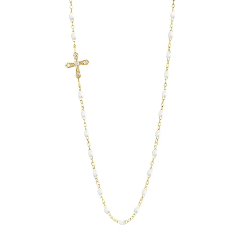 Vintage Cross Diamond Necklace, White, Yellow Gold, 16.5" made by Gigi Clozeau