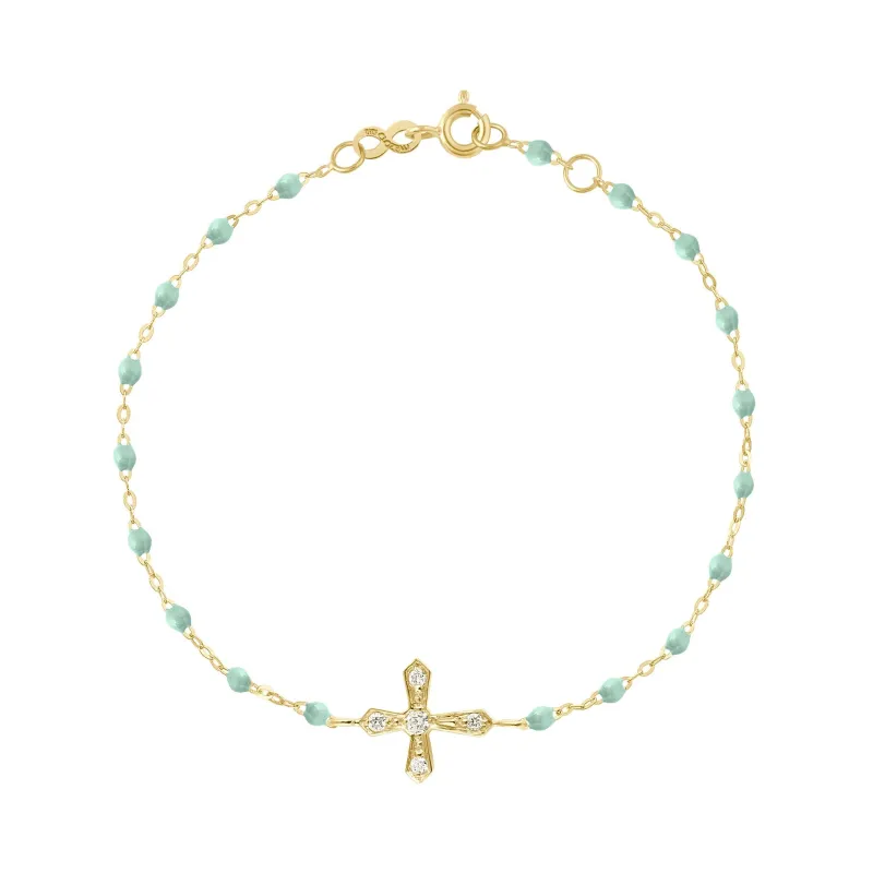 Classic Cross Vintage Diamond Jade bracelet, Yellow Gold, 6.7" made by Gigi Clozeau