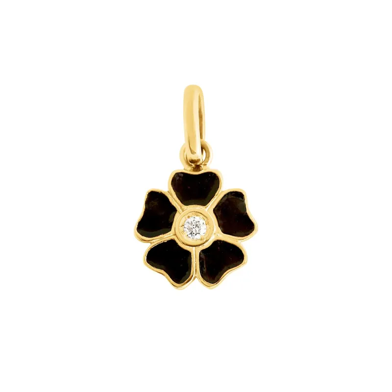 Flower Black diamond pendant, Yellow Gold made by Gigi Clozeau