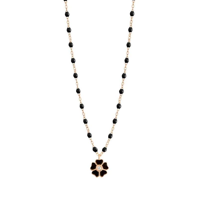 Flower Classic Gigi Black diamond necklace, Rose Gold, 16.5" made by Gigi Clozeau