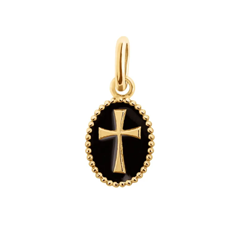Cross Black Resin pendant, Yellow Gold made by Gigi Clozeau