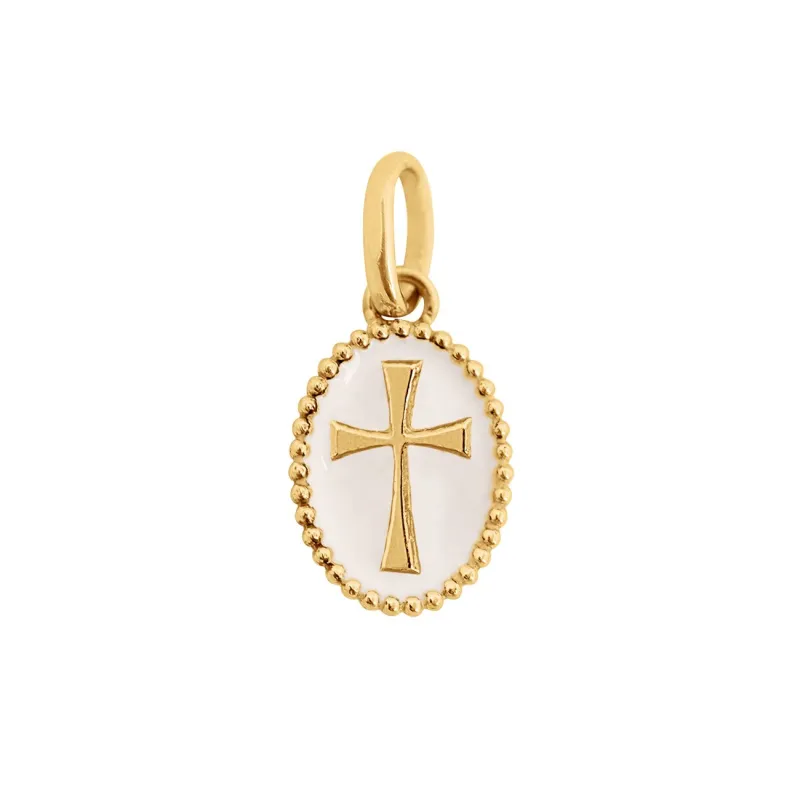 Cross White Resin pendant, Yellow Gold made by Gigi Clozeau