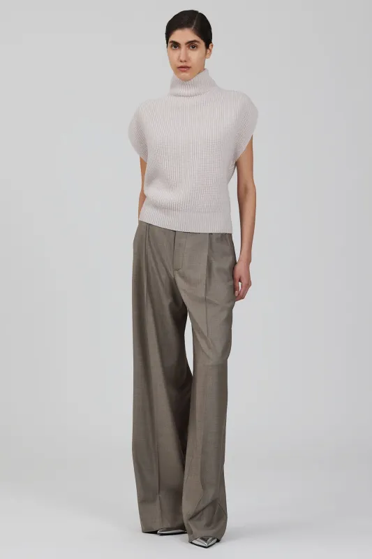 High neck english ribbed cashmere sleeveless sweater made by SA SU PHI