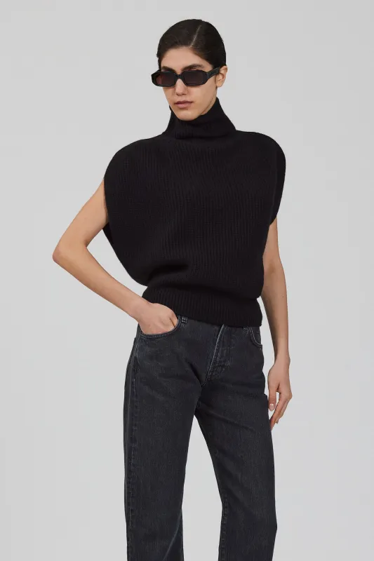 High neck english ribbed cashmere sleeveless sweater made by SA SU PHI