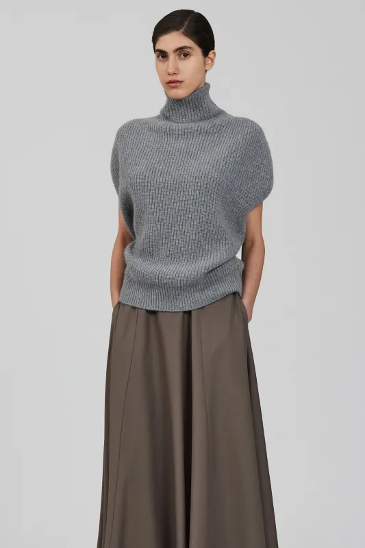 High neck english ribbed cashmere sleeveless sweater made by SA SU PHI