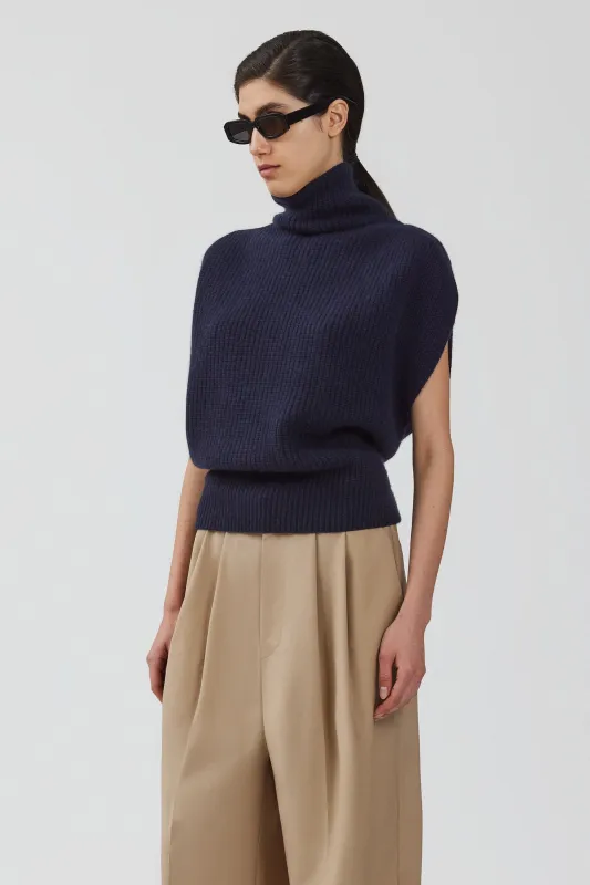 High neck english ribbed cashmere sleeveless sweater made by SA SU PHI