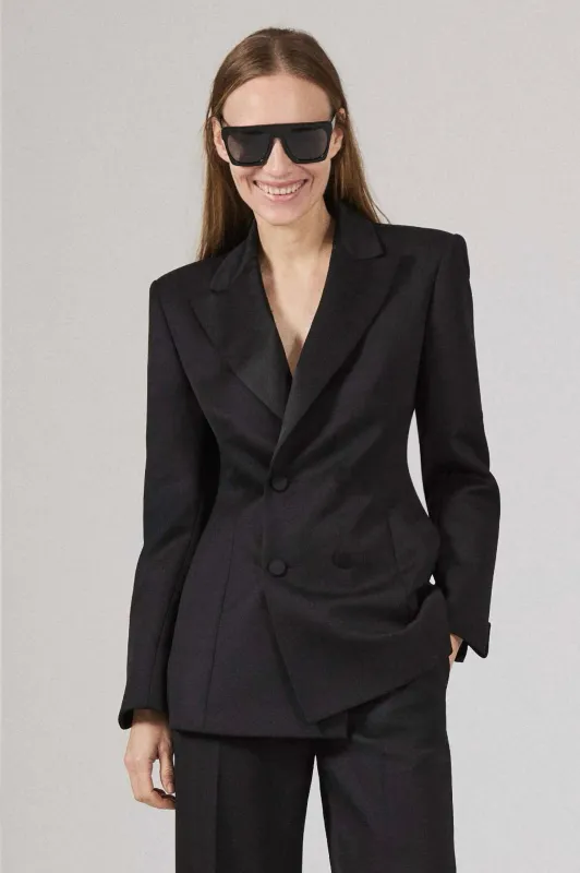 Tuxedo double breast jacket with silk revere made by SA SU PHI