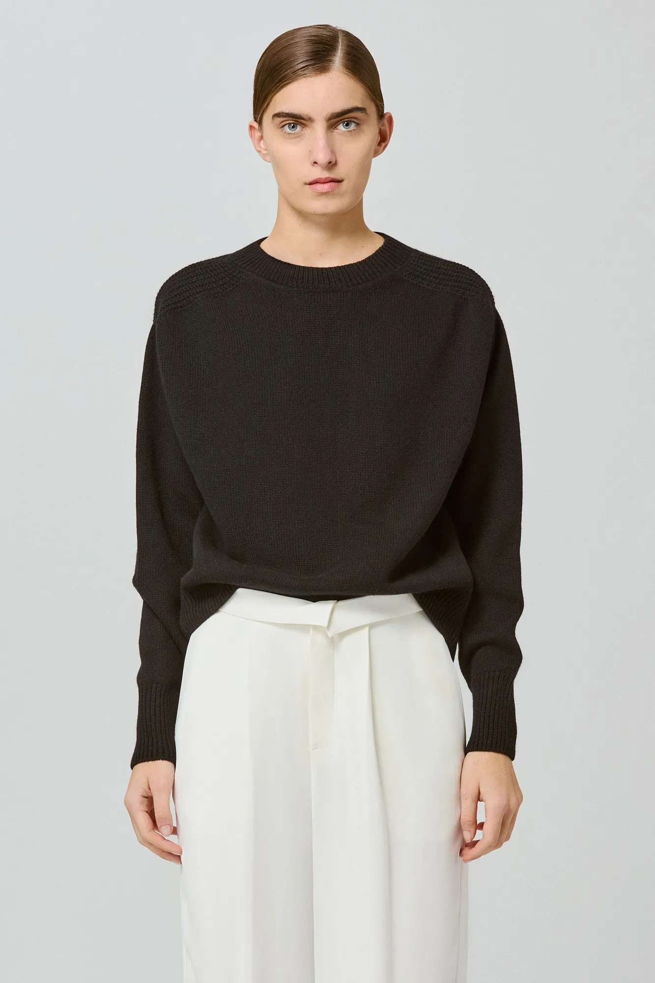 Medea round neck cashmere sweater with back slit sold by SA SU PHI