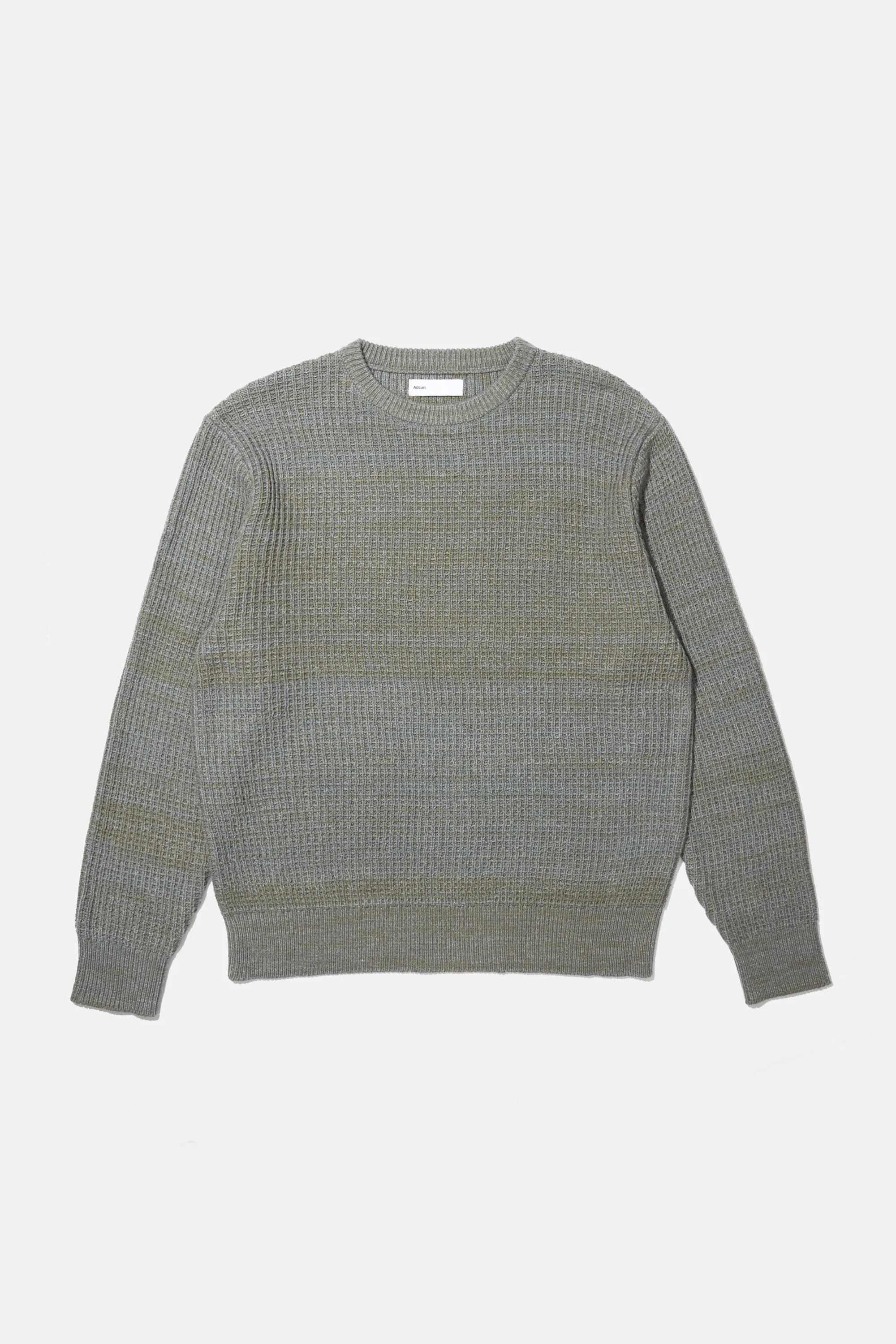 Waffle Knit Crewneck Sweater - Olive Heather sold by Adsum