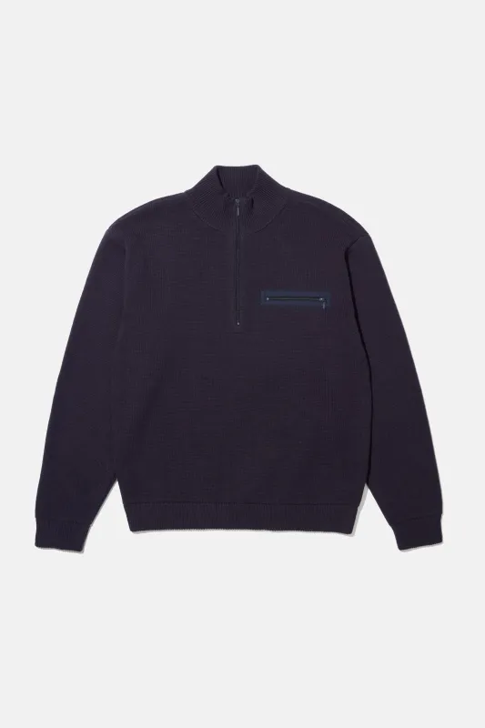 3/4 Zip Knit Pocket Sweater - Navy made by Adsum