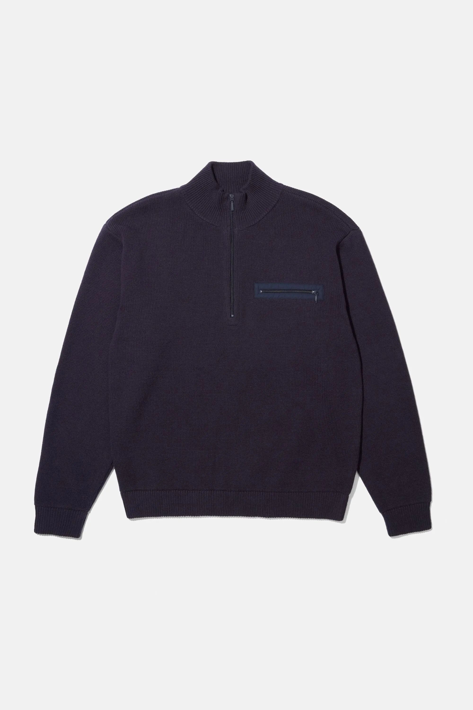 3/4 Zip Knit Pocket Sweater - Navy sold by Adsum