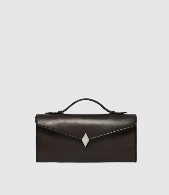 Edge Clutch Buttery Nappa Cacao with Silver Hardware made by Metier