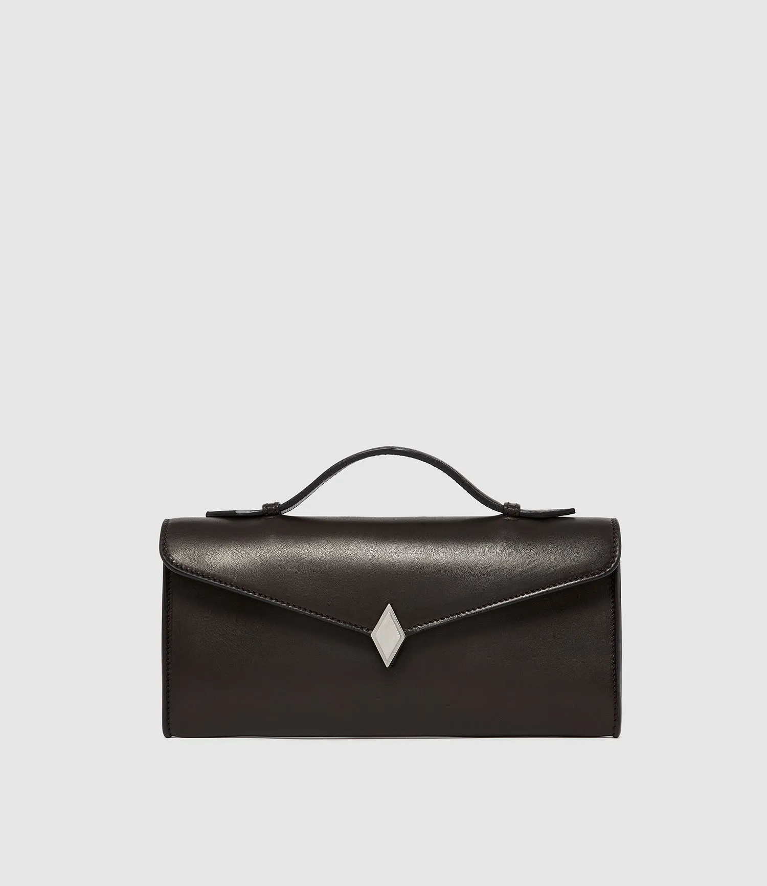 Edge Clutch Buttery Nappa Cacao with Silver Hardware sold by Metier