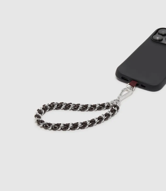 Wristlet Chain Strap Elvis Black with Silver Hardware made by Metier