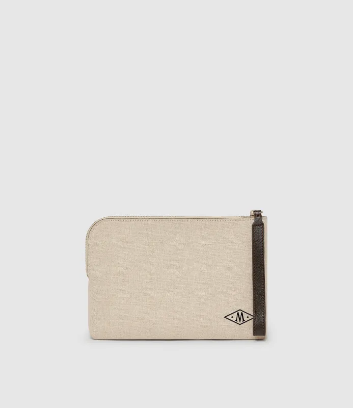 Wristlet Clutch Natural Linen With Elvis Cacao made by Metier