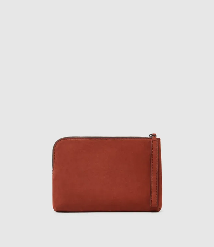 Wristlet Clutch Nubuck Rust made by Metier