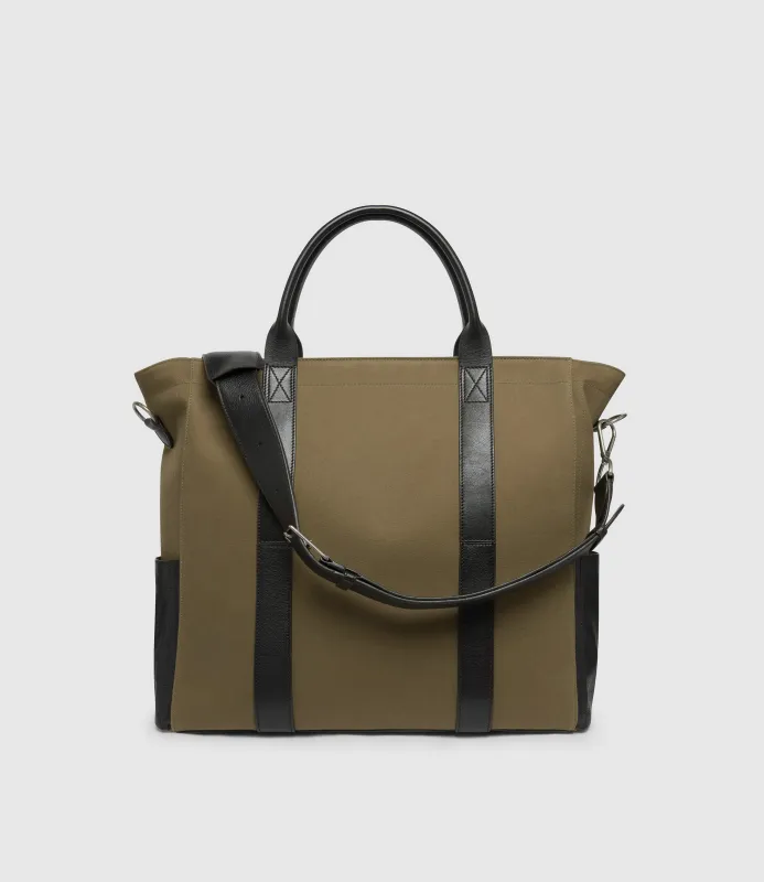 Mariner Zippered Tote Military Twill Khaki with Cacao made by Metier
