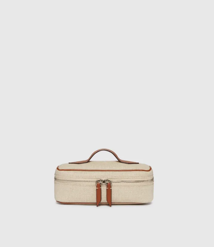 One Day Toiletry Bag Natural Linen with Cognac made by Metier