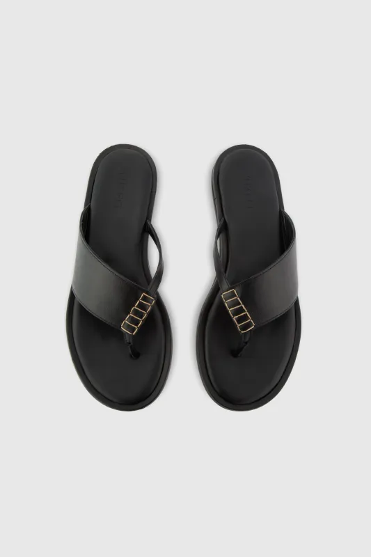 THESSA FLIP FLOP - BLACK LEATHER made by Yuzefi