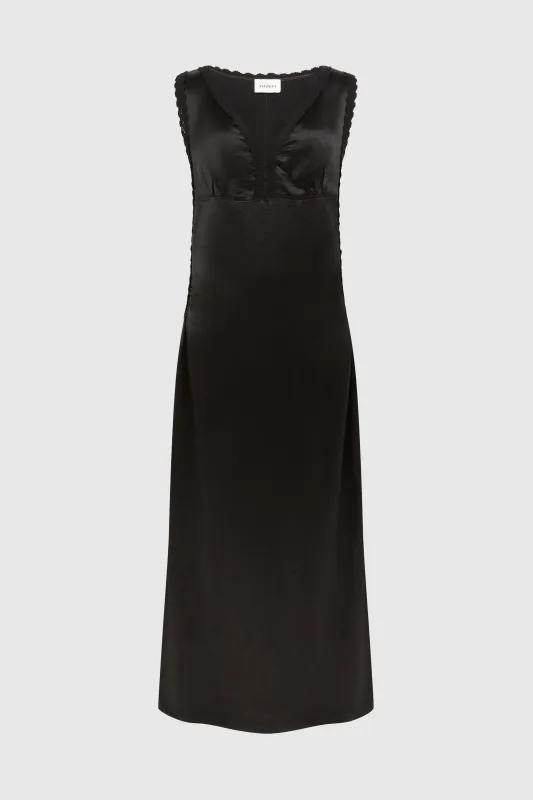 KRYSTYNA SATEEN VINTAGE MAXI DRESS - BLACK made by Yuzefi