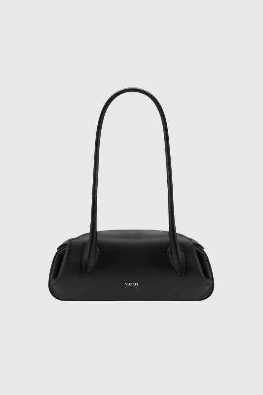 OYSTER MINI SHOULDER BAG - BLACK SMOOTH LEATHER made by Yuzefi