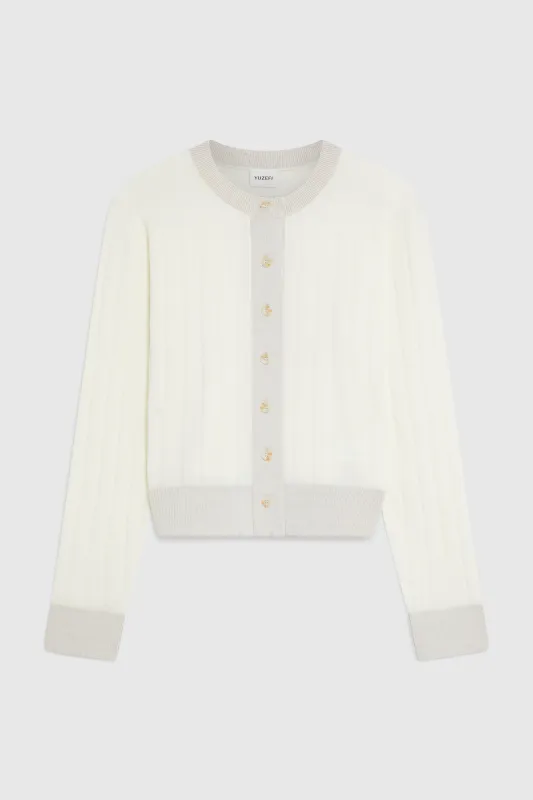 TATUM TUCK STITCH CARDIGAN - OATMEAL made by Yuzefi