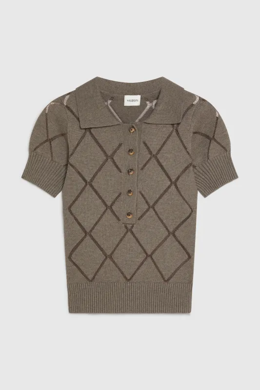 ELIORA FITTED POINTELLE POLO TOP - CLAY made by Yuzefi