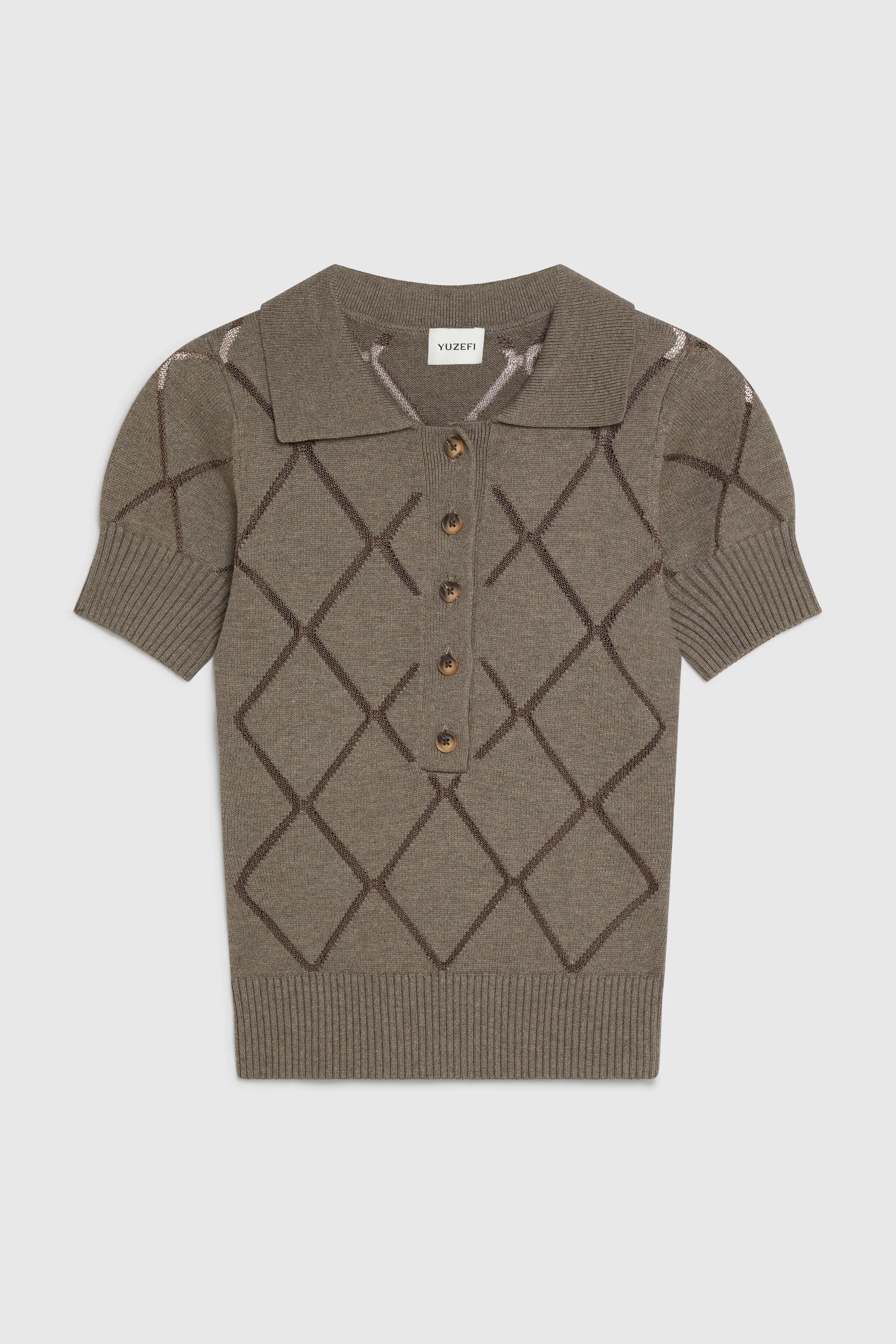 ELIORA FITTED POINTELLE POLO TOP - CLAY sold by Yuzefi