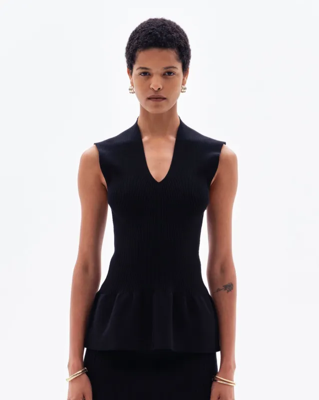ORIN FLARED SLEEVELESS TOP - BLACK made by Yuzefi