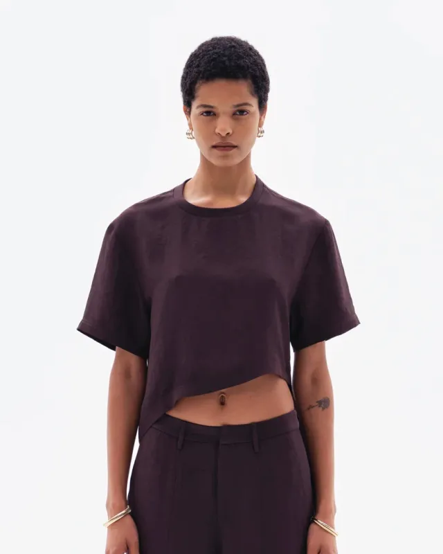 AURORA ASYMMETRIC T-SHIRT - CHOCOLATE made by Yuzefi