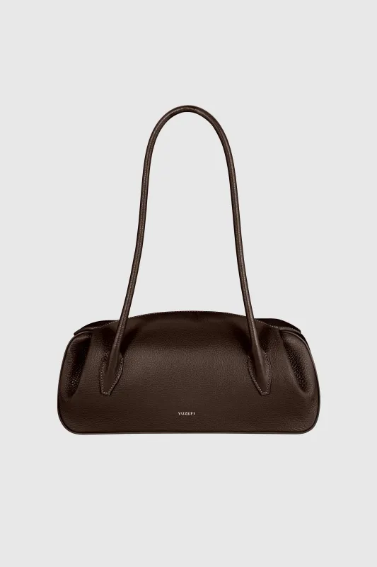 OYSTER SHOULDER BAG - ESPRESSO PEBBLE GRAINED LEATHER made by Yuzefi