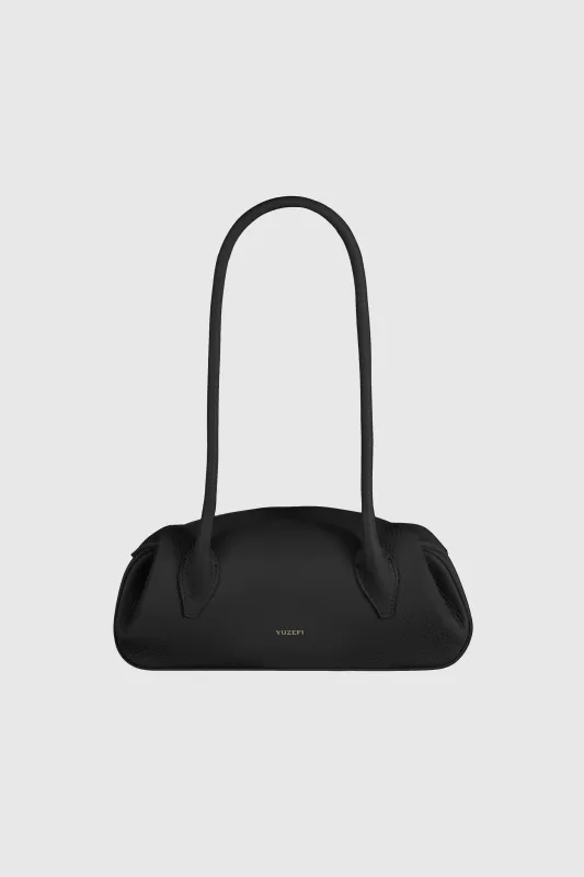 OYSTER MINI SHOULDER BAG - BLACK PEBBLE GRAINED LEATHER made by Yuzefi