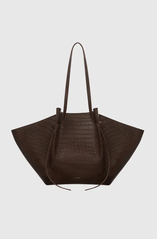 LARGE MOCHI - EMBOSSED ESPRESSO CROC LEATHER made by Yuzefi