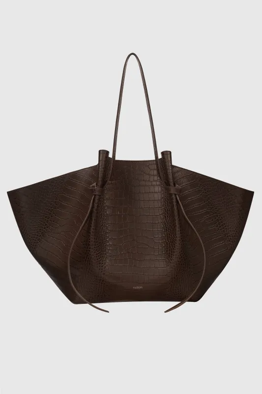 XL MOCHI - EMBOSSED ESPRESSO CROC LEATHER made by Yuzefi