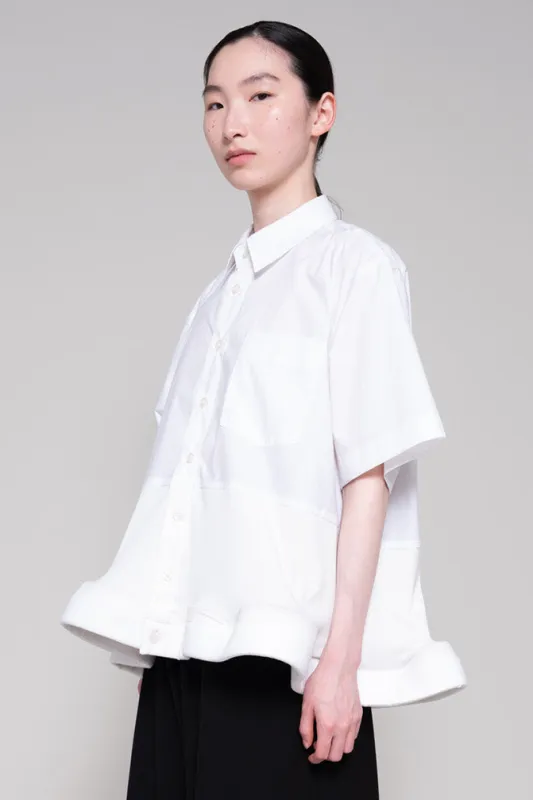 WHITE BOXY RUFFLE HEM SHIRT made by MELITTA BAUMEISTER