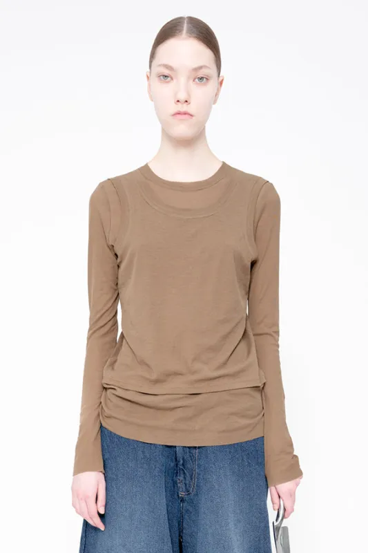 OLIVE BEIGE LONG SLEEVE DOUBLE TOP made by MELITTA BAUMEISTER