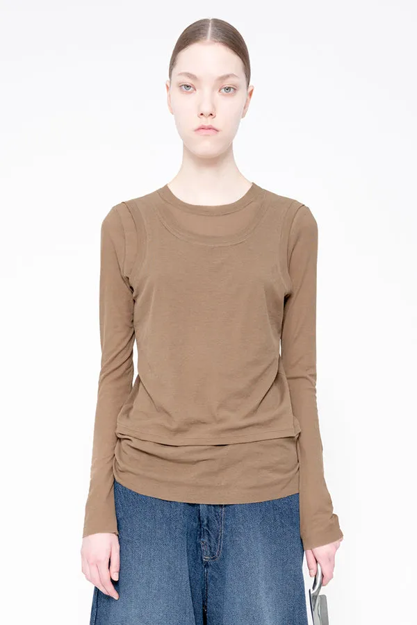 OLIVE BEIGE LONG SLEEVE DOUBLE TOP sold by MELITTA BAUMEISTER