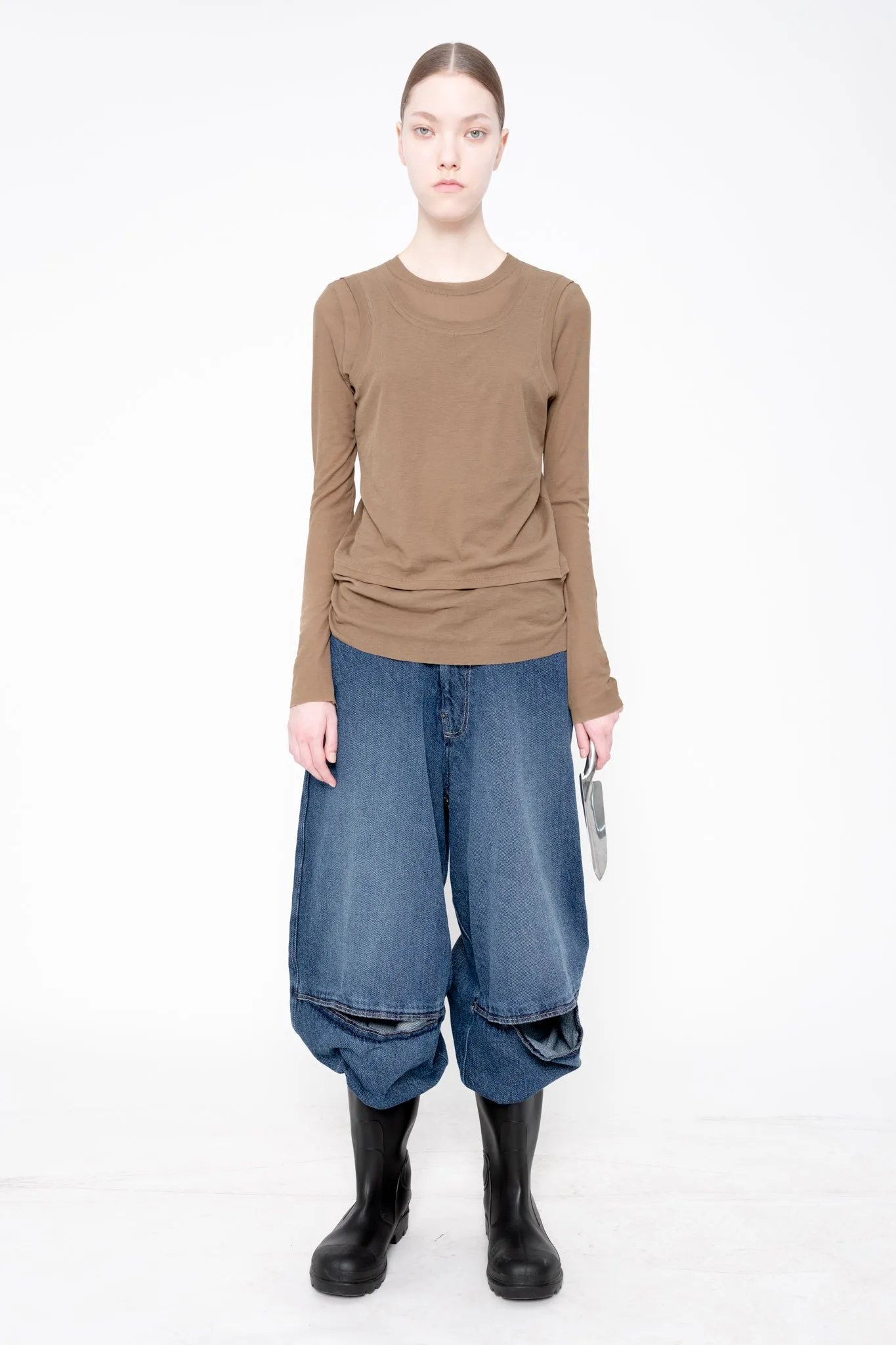 OLIVE BEIGE LONG SLEEVE DOUBLE TOP sold by MELITTA BAUMEISTER product image thumbnail 2