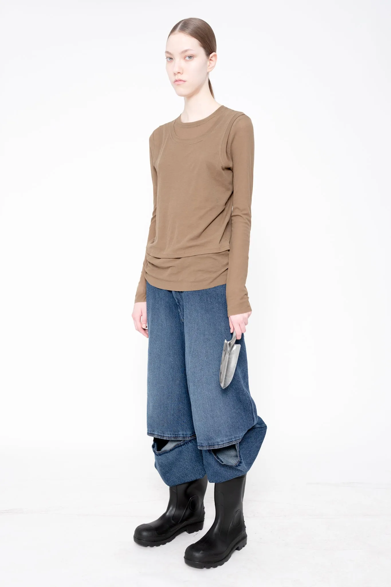 OLIVE BEIGE LONG SLEEVE DOUBLE TOP sold by MELITTA BAUMEISTER product image thumbnail 3